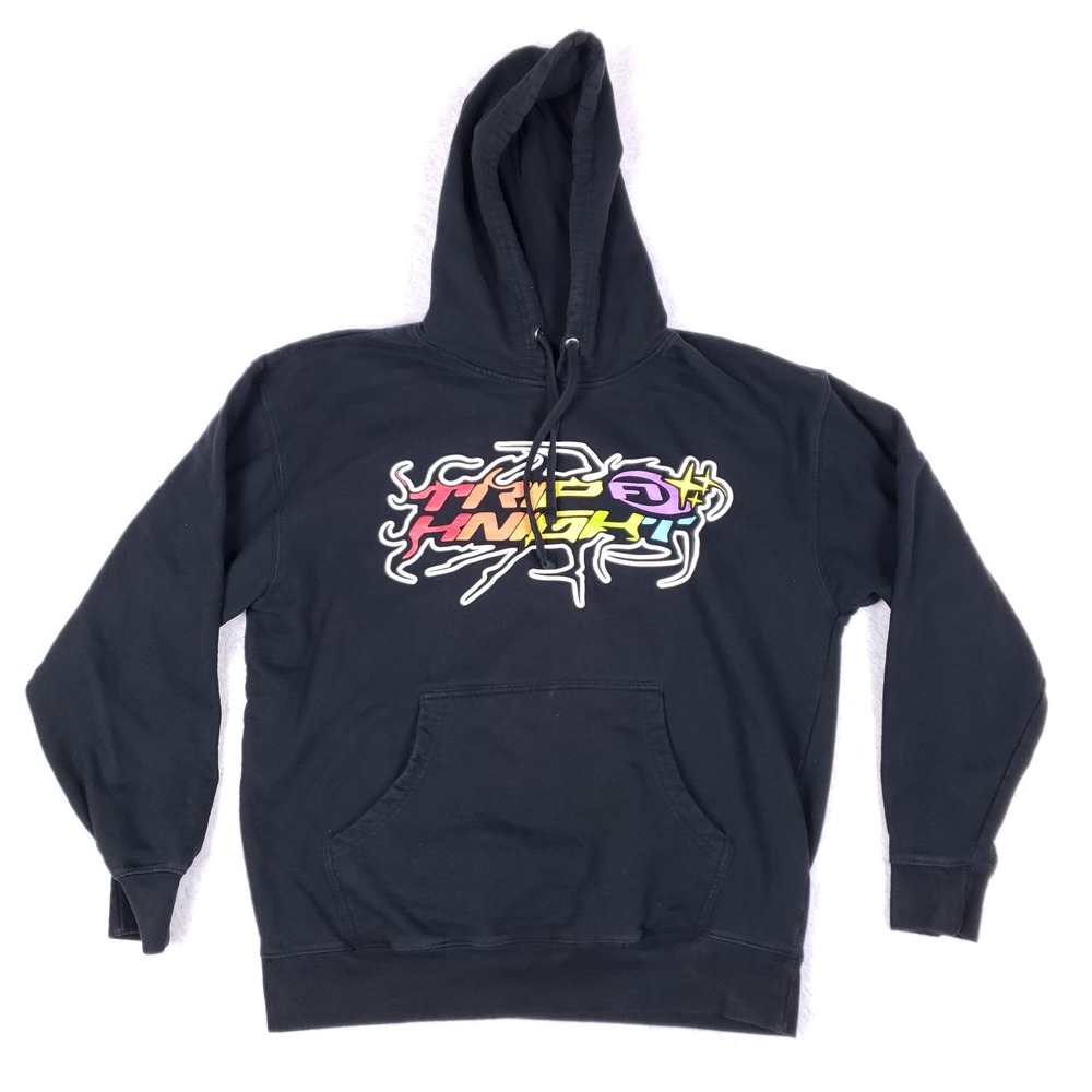 Unisex Black Graphic Hoodie Skull Flame Art Pullover Sweatshirt Streetwear Large